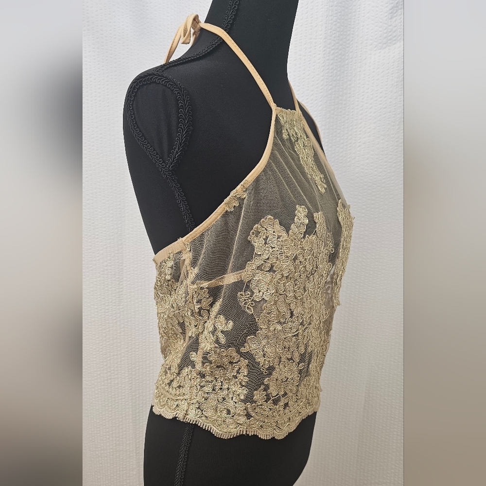 Banjul Womens Lace Mesh Grunge Gypsy Party Halter Crop Top - Picture 8 of 10